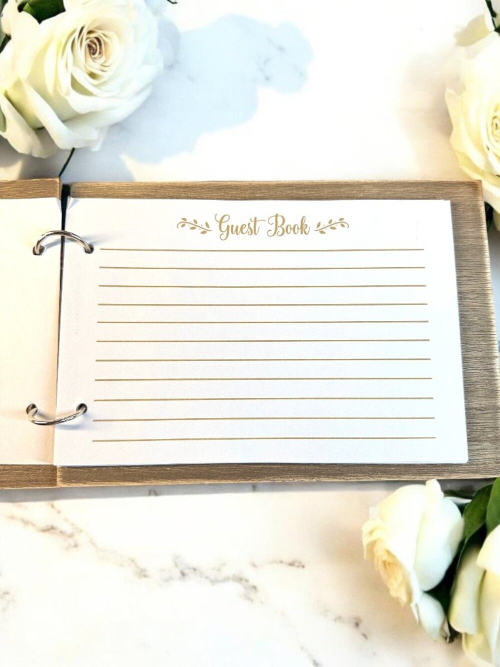 Acrylic White and Gold "Mr" and "Mrs" Table Signs with Wood Guest Book - Picture 5 of 5